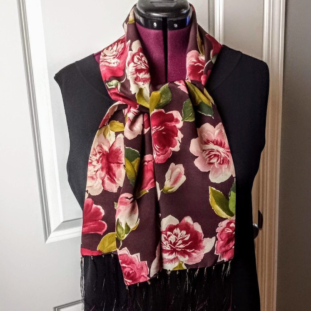 Vintage Francesca Italian Silk Oblong Fringe Scarf NWT